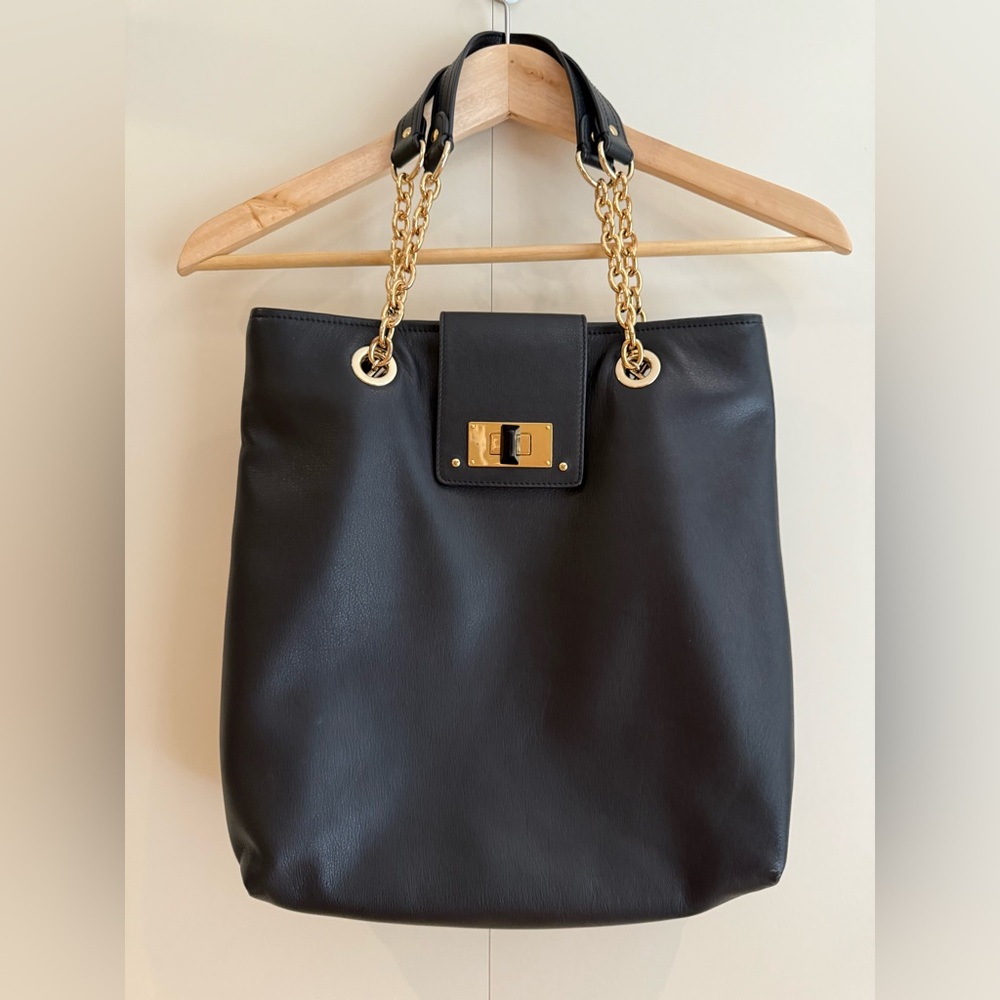 Club Monaco black leather gold chain tote shoulder purse